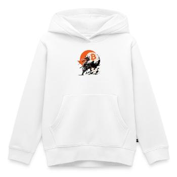 Bitcoin Samurai dans la Lune Orange - Sweat Premium à capuche enfant bio - blanc - Devant - AI Model Kid Female (0cm)
