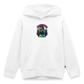 Mode basse activé – Dinosaures néon dans la cabine DJ - Sweat Premium à capuche enfant bio - blanc - Devant - AI Model Kid Female (0cm)