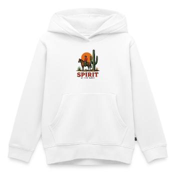 Esprit de l'Ouest Cowboy Crépuscule - Sweat Premium à capuche enfant bio - blanc - Devant - AI Model Kid Female (0cm)