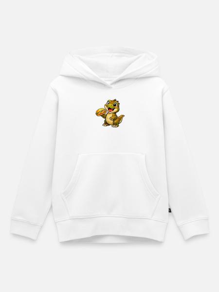 Dino mit Fischbrötchen - Kinder Premium Organic Hoodie - Weiß