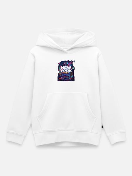 Neon New York Cityscape - Kinder Premium Organic Hoodie - Weiß