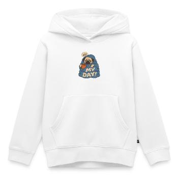 Not My Day – Mops In Decke & Kaffee Hund - Kinder Premium Organic Hoodie - Weiß - Vorne - AI Model Kid Female (0cm)