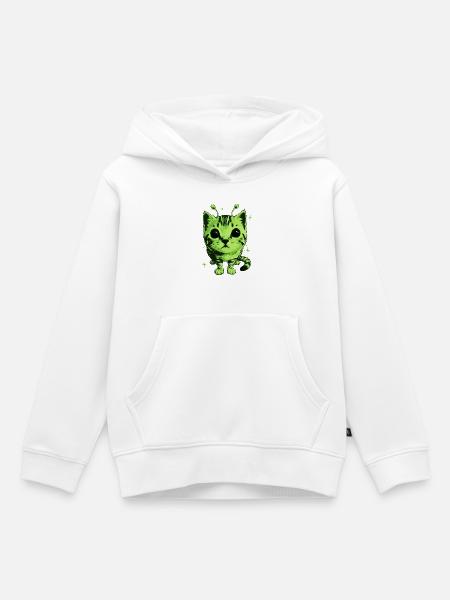 Alien Katze, Lustiges Meme, Retro Style - Kinder Premium Organic Hoodie - Weiß