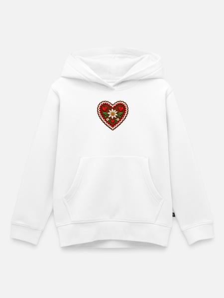 Lebkuchenherz mit Edelweiß - Kinder Premium Organic Hoodie - Weiß