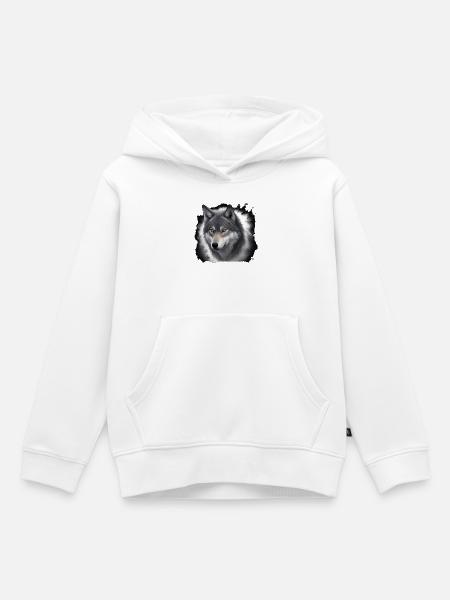 Wolfportrait mit Nebelschwaden - Kinder Premium Organic Hoodie - Weiß