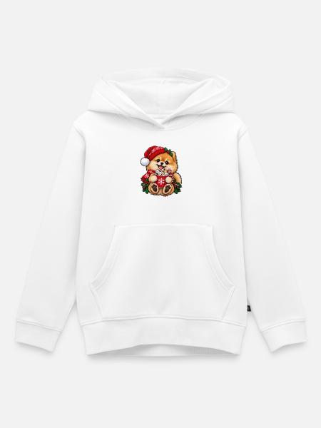 Zwergspitz mit Wintermütze & heißem Kakao - Kinder Premium Organic Hoodie - Weiß
