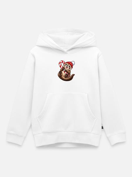 Süßer Otter mit Wintermütze & Zuckerstange - Kinder Premium Organic Hoodie - Weiß