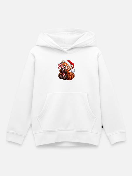 Roter Panda mit Weihnachtsmütze & Zucker - Kinder Premium Organic Hoodie - Weiß