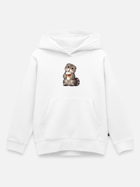 Scottish Fold mit Latte Macchiato – Katzenkaffee - Kinder Premium Organic Hoodie - Weiß