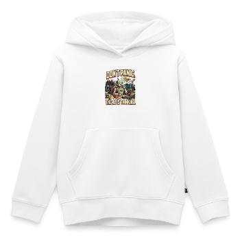 KI Humor – Don't Panic, The AI Is Thinking - Kinder Premium Organic Hoodie - Weiß - Vorne - AI Model Kid Female (0cm)