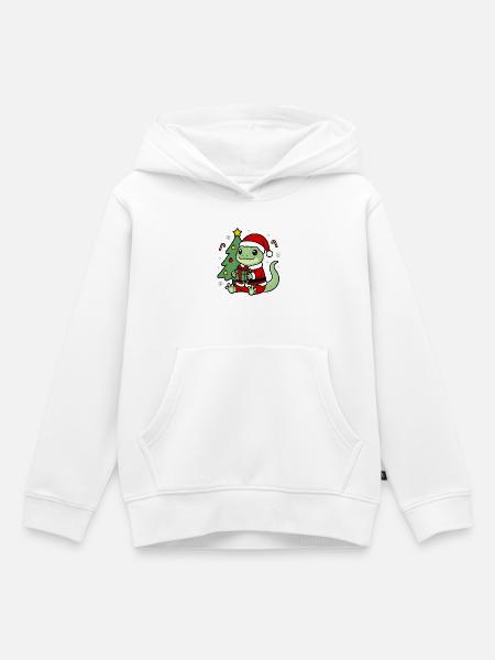 Süßes Kawaii Gecko-Weihnachtsbaum-Geschenketikett - Kinder Premium Organic Hoodie - Weiß