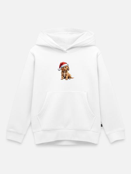 Süßer Welpe mit Weihnachtsmütze - Kinder Premium Organic Hoodie - Weiß
