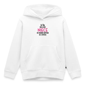 Neveu / Nièce / Famille / Oncle / Tante / Niece - Sweat Premium à capuche enfant bio - blanc - Devant - AI Model Kid Female (0cm)