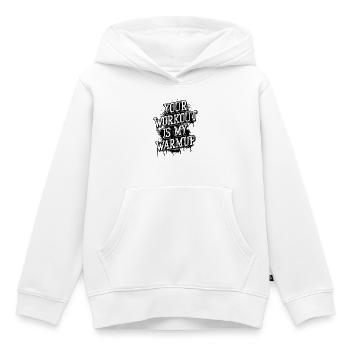 Votre séance d’entraînement mon warmup - Musculation - Fitness - Sweat Premium à capuche enfant bio - blanc - Devant - AI Model Kid Female (0cm)