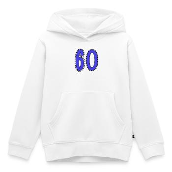 60. 60 ANS. 60e ANNIVERSAIRE. ANNIVERSAIRE 60 ANS. - Sweat Premium à capuche enfant bio - blanc - Devant - AI Model Kid Female (0cm)