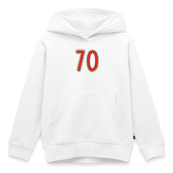 70. 70 ANS. 70e ANNIVERSAIRE. ANNIVERSAIRE 70 ANS. - Sweat Premium à capuche enfant bio - blanc - Devant - AI Model Kid Female (0cm)