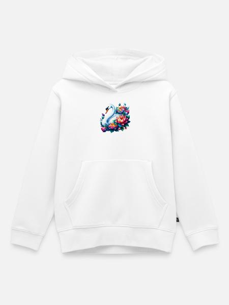 Schwan verziert mit Lotusblüten - Kinder Premium Organic Hoodie - Weiß