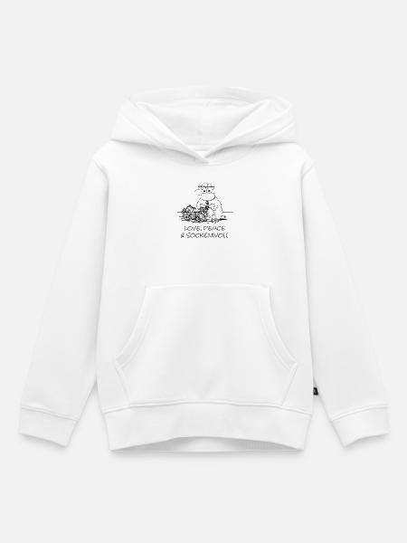 amour, paix et sockenwoll - Hippie-Schaf - Sweat Premium à capuche enfant bio - blanc