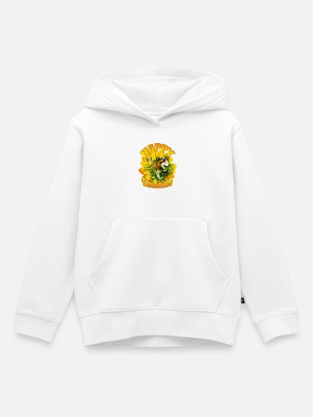 Happiness Dog Sunflower Design - Kinder Premium Organic Hoodie - Weiß