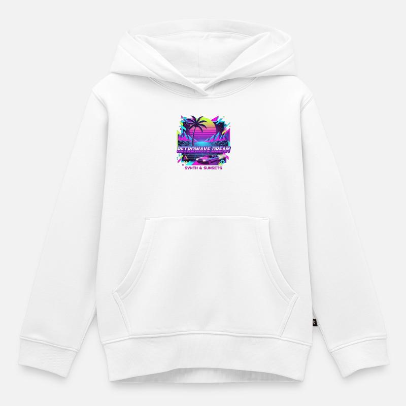 Illustration de voiture rétro au coucher du soleil - Sweat Premium à capuche enfant bio - blanc