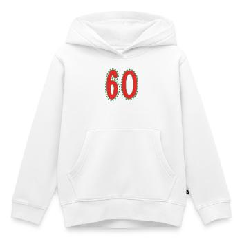 60. 60 ANS. 60e ANNIVERSAIRE. ANNIVERSAIRE 60 ANS. - Sweat Premium à capuche enfant bio - blanc - Devant - AI Model Kid Female (0cm)