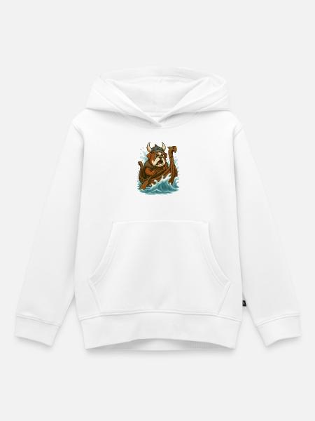 Wikingerbulldogge paddelt wild langschiff - Kinder Premium Organic Hoodie - Weiß
