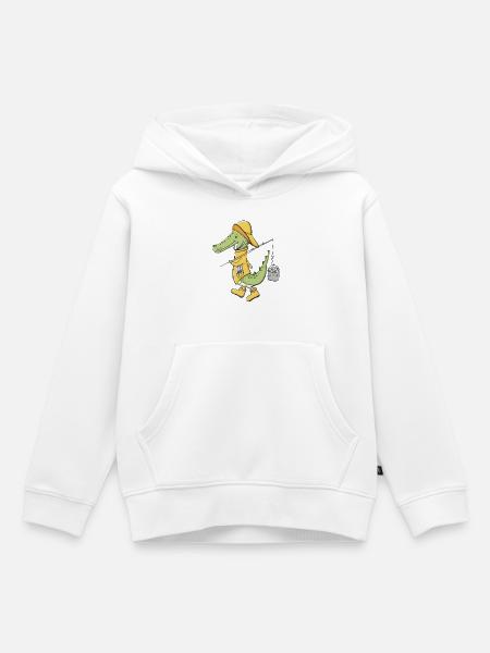 Krokodil Angler im Gelben Mantel - Kinder Premium Organic Hoodie - Weiß