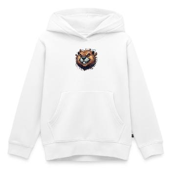 Castor Joyeux avec des accents en bois - Sweat Premium à capuche enfant bio - blanc - Devant - AI Model Kid Female (0cm)