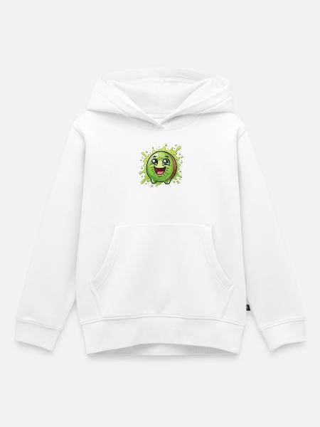 Fröhlicher Kiwi-Splash Cartoon - Kinder Premium Organic Hoodie - Weiß