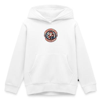 Roi Chat sur le Trône – La vie ici - Sweat Premium à capuche enfant bio - blanc - Devant - AI Model Kid Female (0cm)