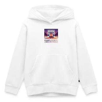 Paris Arrivée Finale - Sweat Premium à capuche enfant bio - blanc - Devant - AI Model Kid Female (0cm)