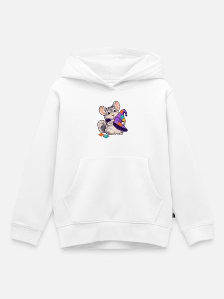 Patchwork-Maus mit bunter Kapuze - Kinder Premium Organic Hoodie - Weiß