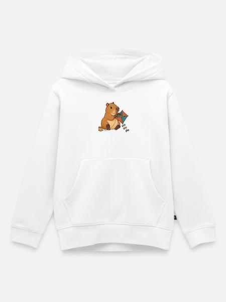 Capybara baut einen Papierdrachen - Kinder Premium Organic Hoodie - Weiß