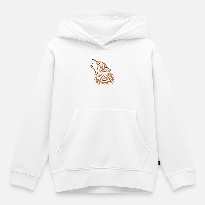 Flamme de cuivre hurlant de loup tribal - Sweat Premium à capuche enfant bio - blanc