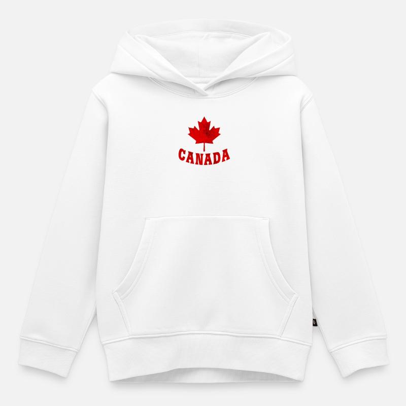 Canada / Cadeau / Feuille d’érable / Idée cadeau - Sweat Premium à capuche enfant bio - blanc