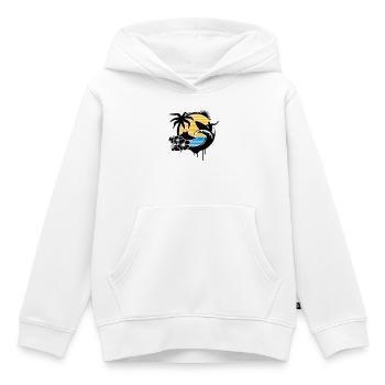 un palmier, fleurs d'hibiscus, une île,une vague - Sweat Premium à capuche enfant bio - blanc - Devant - AI Model Kid Female (0cm)