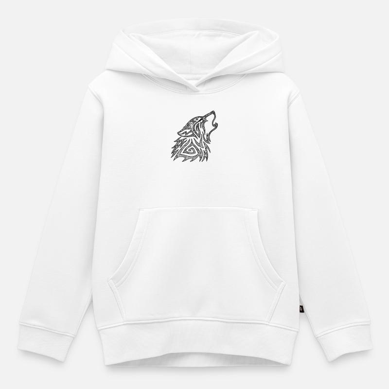 Mandala de loup hurlant - Sweat Premium à capuche enfant bio - blanc