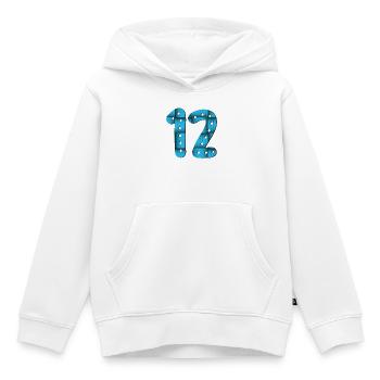 12e anniversaire - Numéro 12 - DOUZE - DOUZE ANS - Sweat Premium à capuche enfant bio - blanc - Devant - AI Model Kid Female (0cm)