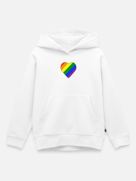 Regenbogen Herz - Kinder Premium Organic Hoodie - Weiß