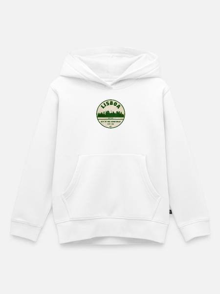 Logo de la ville de la silhouette de Lisboa - Sweat Premium à capuche enfant bio - blanc