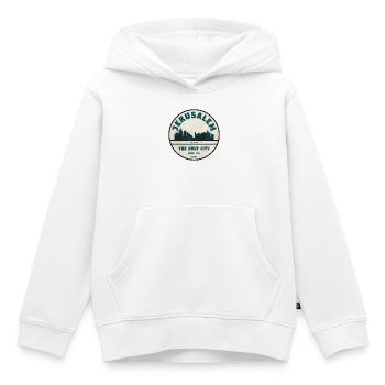 Emblème rétro de la Skyline de Jérusalem - Sweat Premium à capuche enfant bio - blanc - Devant - AI Model Kid Female (0cm)