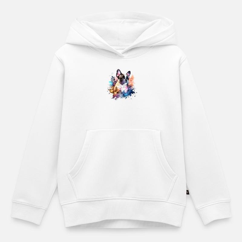 Bouledogue français - Sweat Premium à capuche enfant bio - blanc