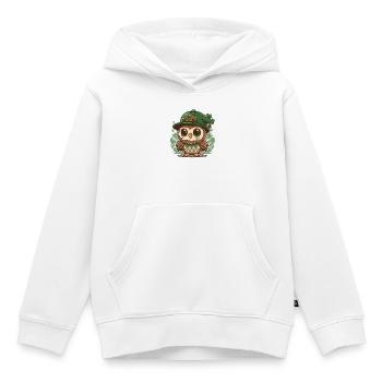 Chouette kawaii de la Saint-Patrick avec chapeau - Sweat Premium à capuche enfant bio - blanc - Devant - AI Model Kid Female (0cm)