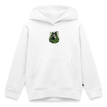 Chat noir et blanc avec lierre et papillons - Sweat Premium à capuche enfant bio - blanc - Devant - AI Model Kid Female (0cm)