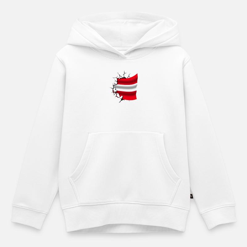 Drapeau de l’Autriche - Autriche - Drapeau Broken Design - Sweat Premium à capuche enfant bio - blanc