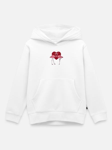 Verliebte Flamingos im rosa Herzen - Kinder Premium Organic Hoodie - Weiß
