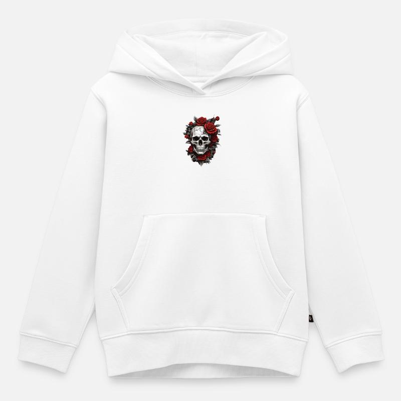 Crâne avec des roses rouges - Sweat Premium à capuche enfant bio - blanc