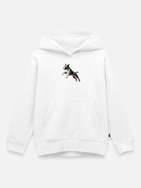 chien Staffordshire Bull Terrier origami 3d - Sweat Premium à capuche enfant bio - blanc