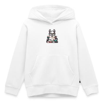 Lama rat de bibliothèque : l’alpaga littéraire - Sweat Premium à capuche enfant bio - blanc - Devant - AI Model Kid Female (0cm)