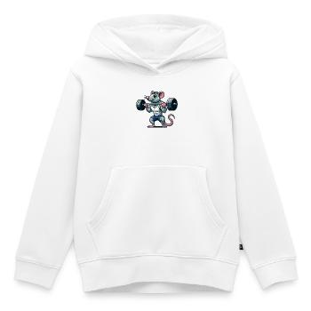 Mighty Mouse Lifter : le guerrier de l’entraînement - Sweat Premium à capuche enfant bio - blanc - Devant - AI Model Kid Female (0cm)